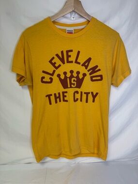 HOMAGE Yellow Cleveland Is The City Short Sleeve Tee with Maroon Print